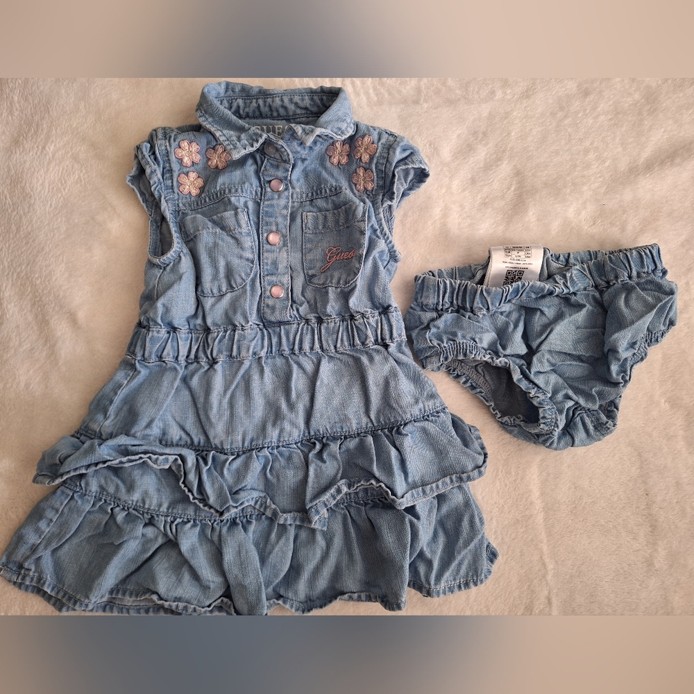 Guess Light Blue Baby Dress with Floral Details